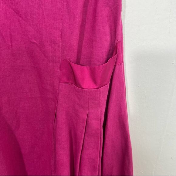 J. Peterman Bright Pink Fuchsia Linen Silk Pleated Dress Size 6 - Picture 4 of 14